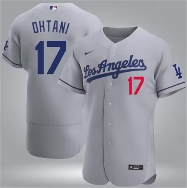 Men's Los Angeles Dodgers #17 Shohei Ohtani Gray Flex Base Stitched Baseball Jersey